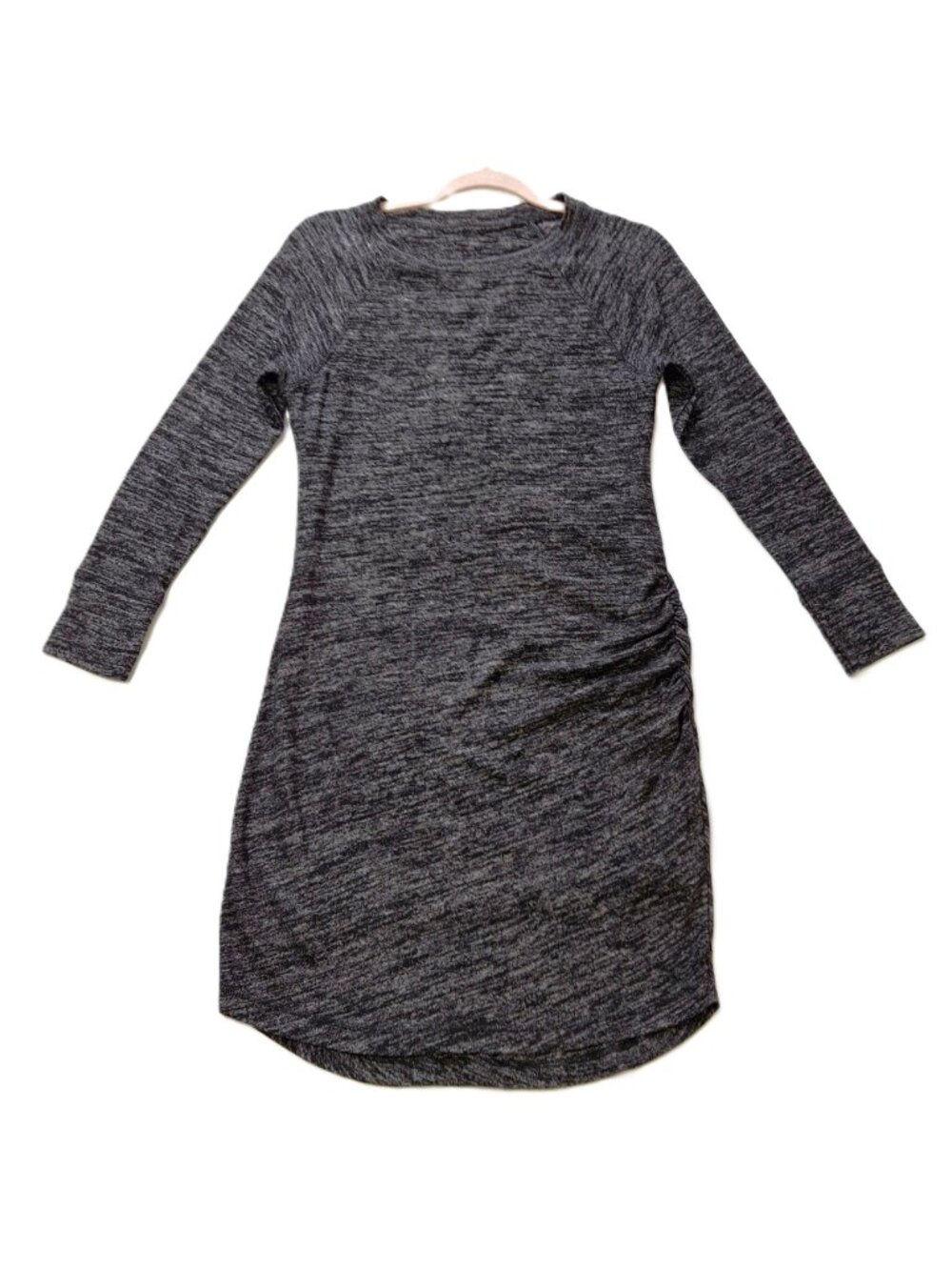 Womens Bodycon Side Ruched Long Sleeve Short Dress Stretch Knit Lined Size L